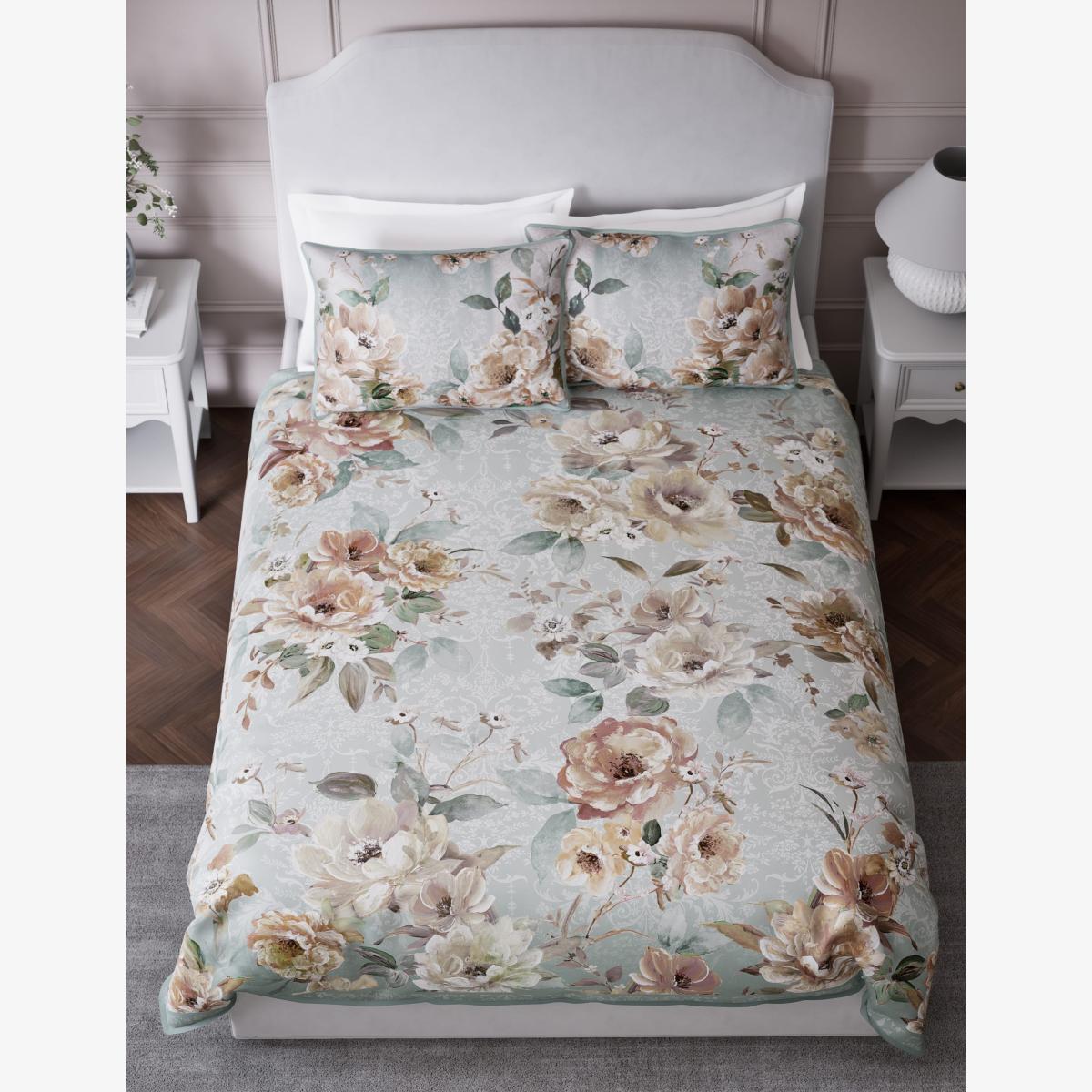 M&S Collection Pure Cotton Sateen Emilie Enchanted Bedding Set - 6FT - Green Mix, Green Mix,Pink Mix – image 1