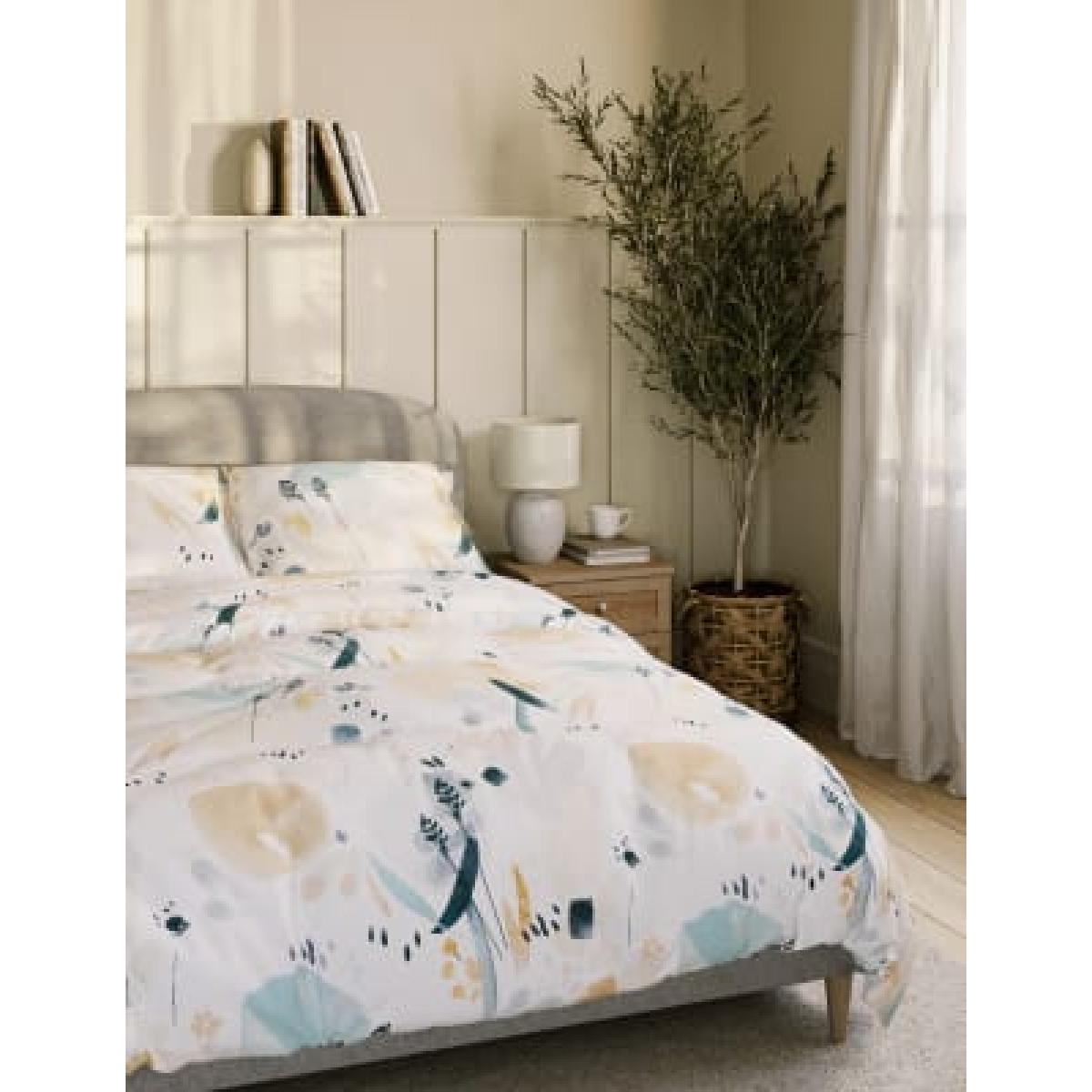M&S  Pure Cotton Watercolour Floral Bedding Set - DBL - Blue Mix, Blue Mix – image 2