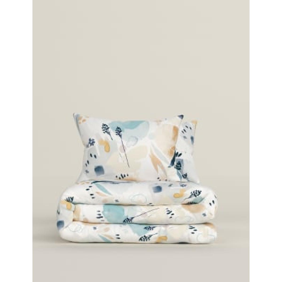 M&S  Pure Cotton Watercolour Floral Bedding Set - DBL - Blue Mix, Blue Mix – image 4