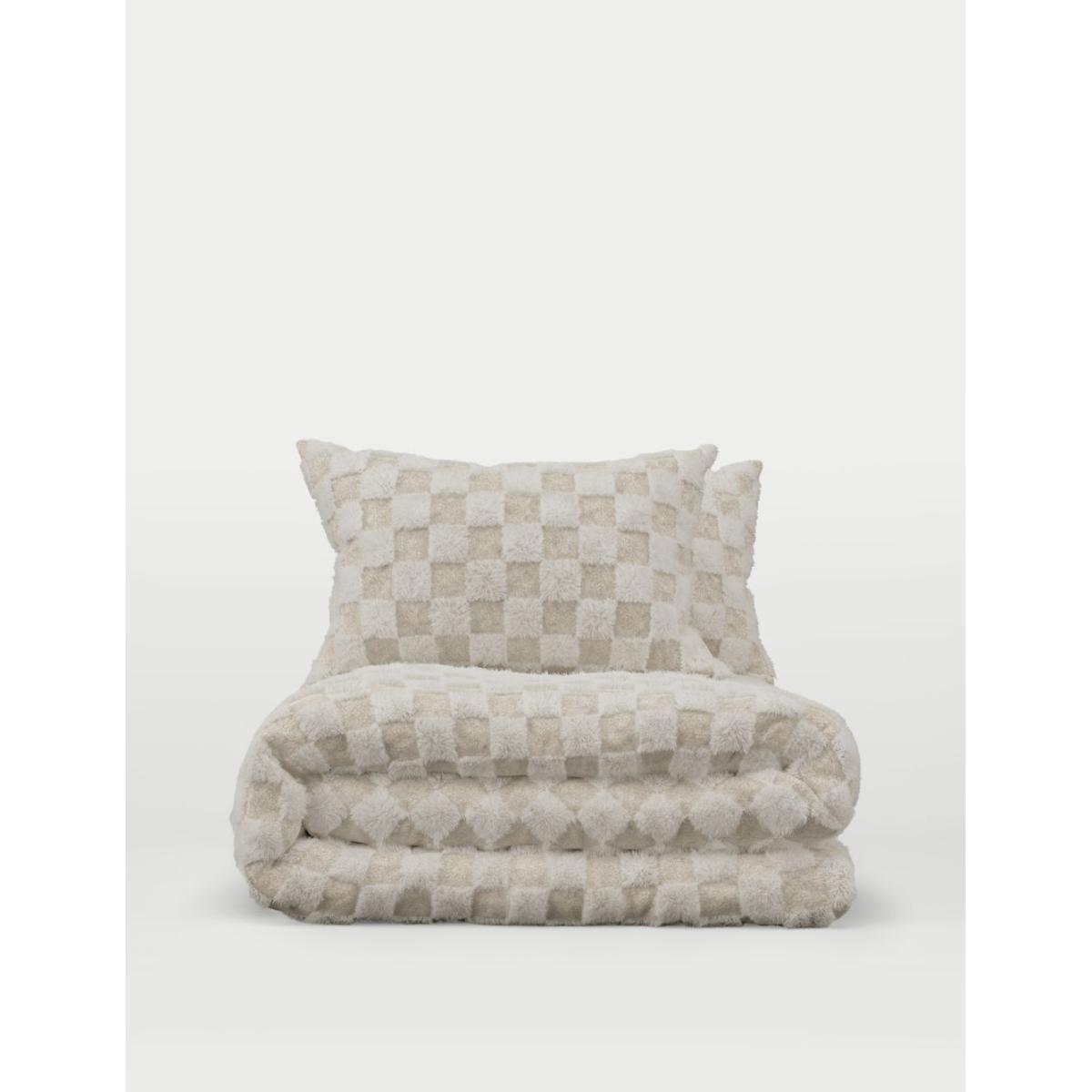 M&S Fleece Checkerboard Textured Bedding Set - SGL - Cream, Cream – image 2