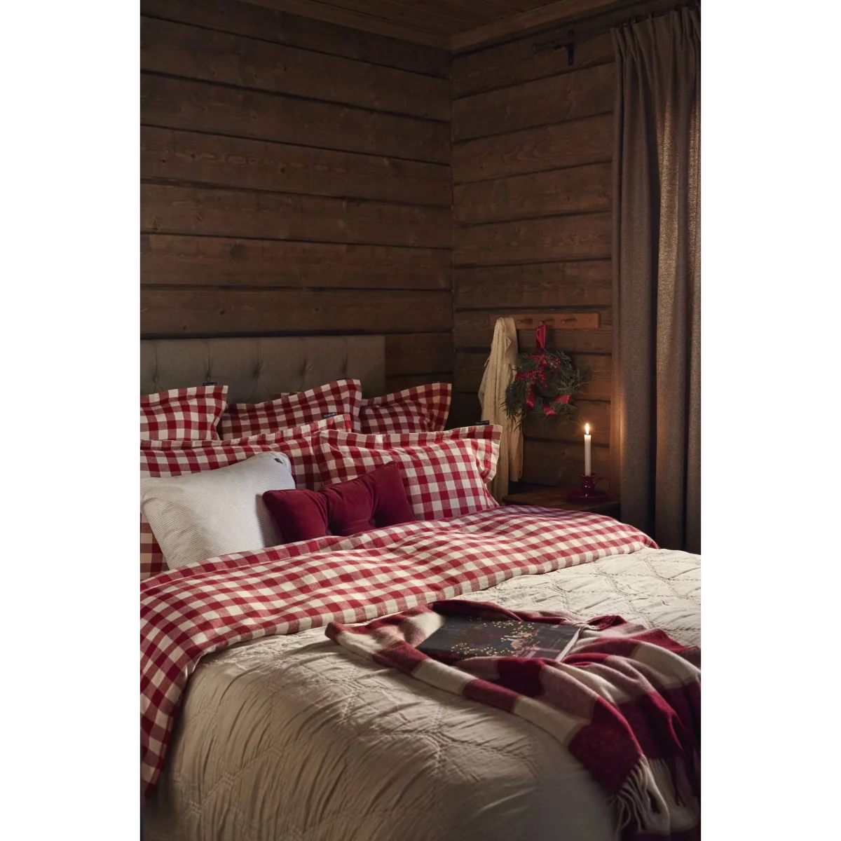 Lexington Checked cotton flannel bedding set Red-light beige 50x60 cm/150x210 cm – image 2