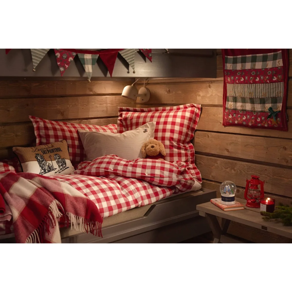Lexington Checked cotton flannel bedding set Red-light beige 50x60 cm/150x210 cm – image 3