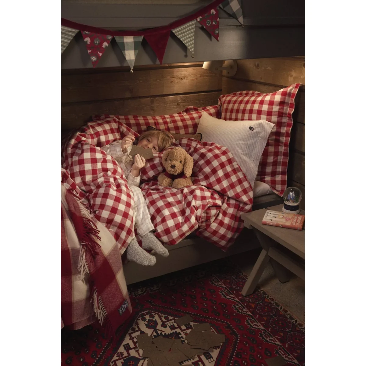Lexington Checked cotton flannel bedding set Red-light beige 50x60 cm/150x210 cm – image 5