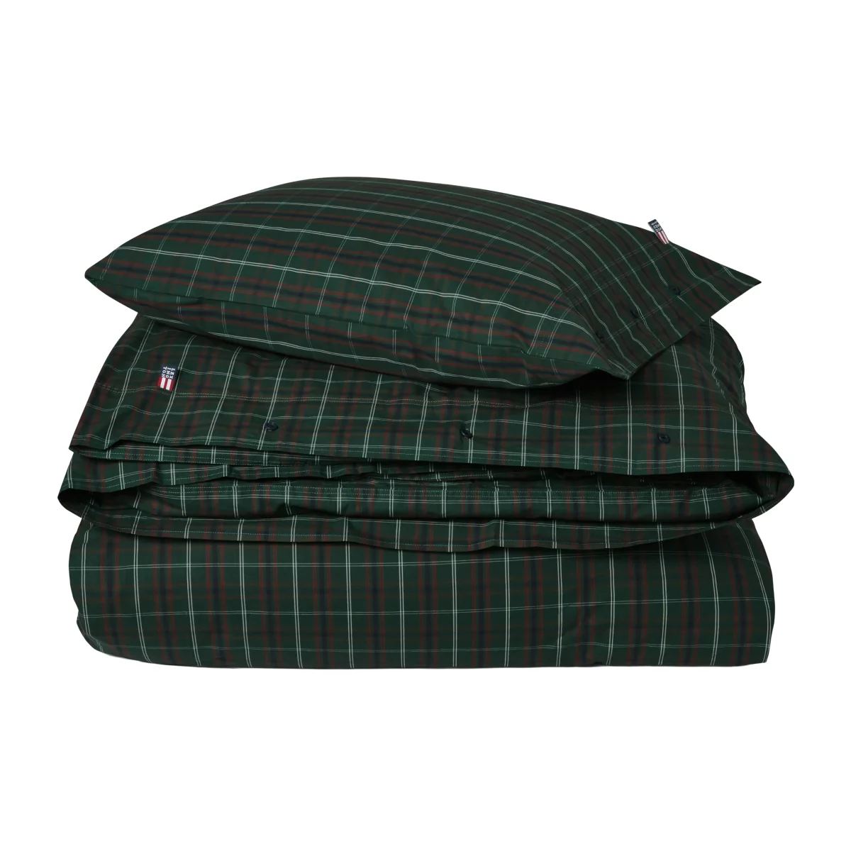 Lexington Checked cotton percale bedding set Green-navy 2 pcs 50x60 cm/1 pc 220x220 cm – image 1