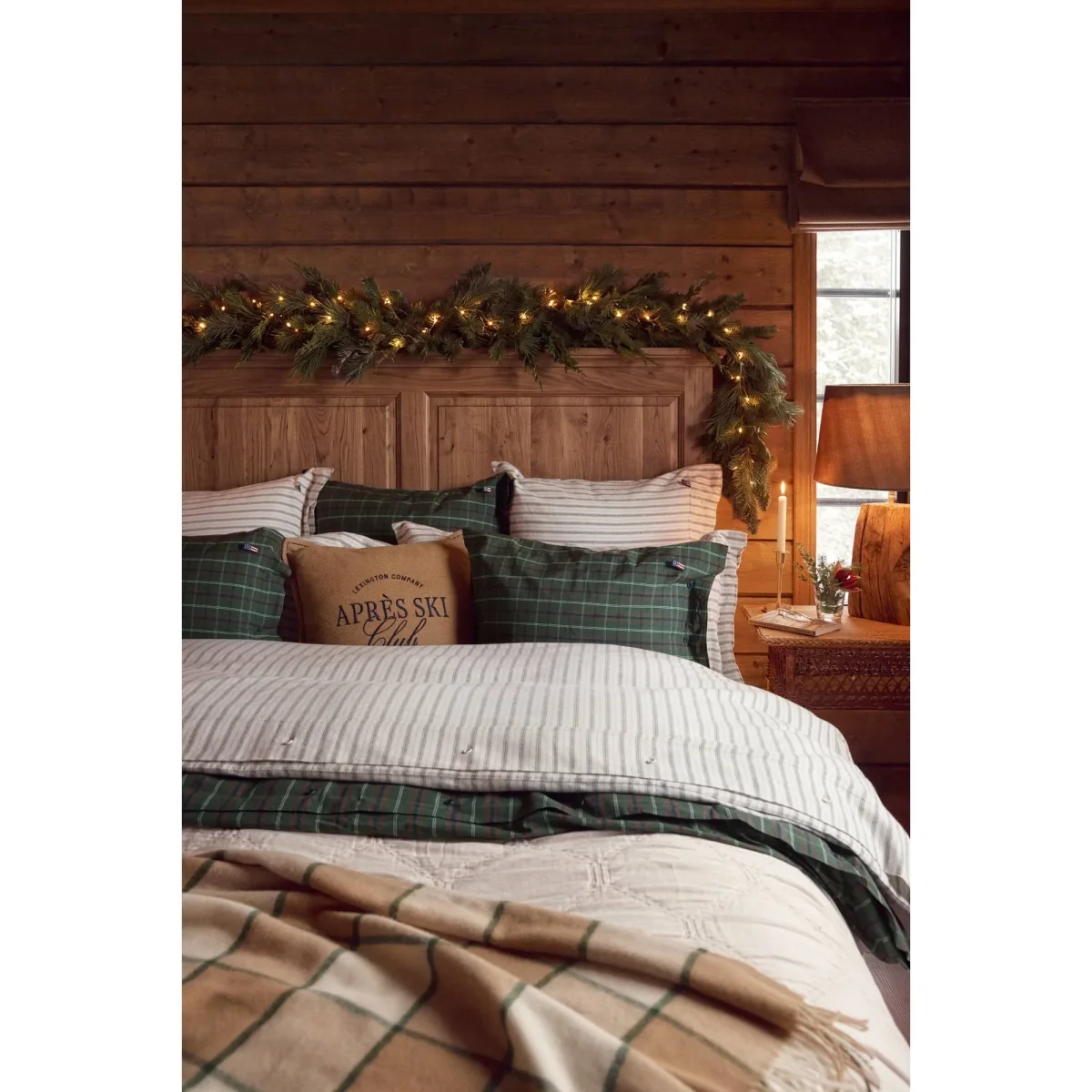 Lexington Stripe cotton flannel bed set White-green-beige 50x60 cm/150x210 cm – image 2