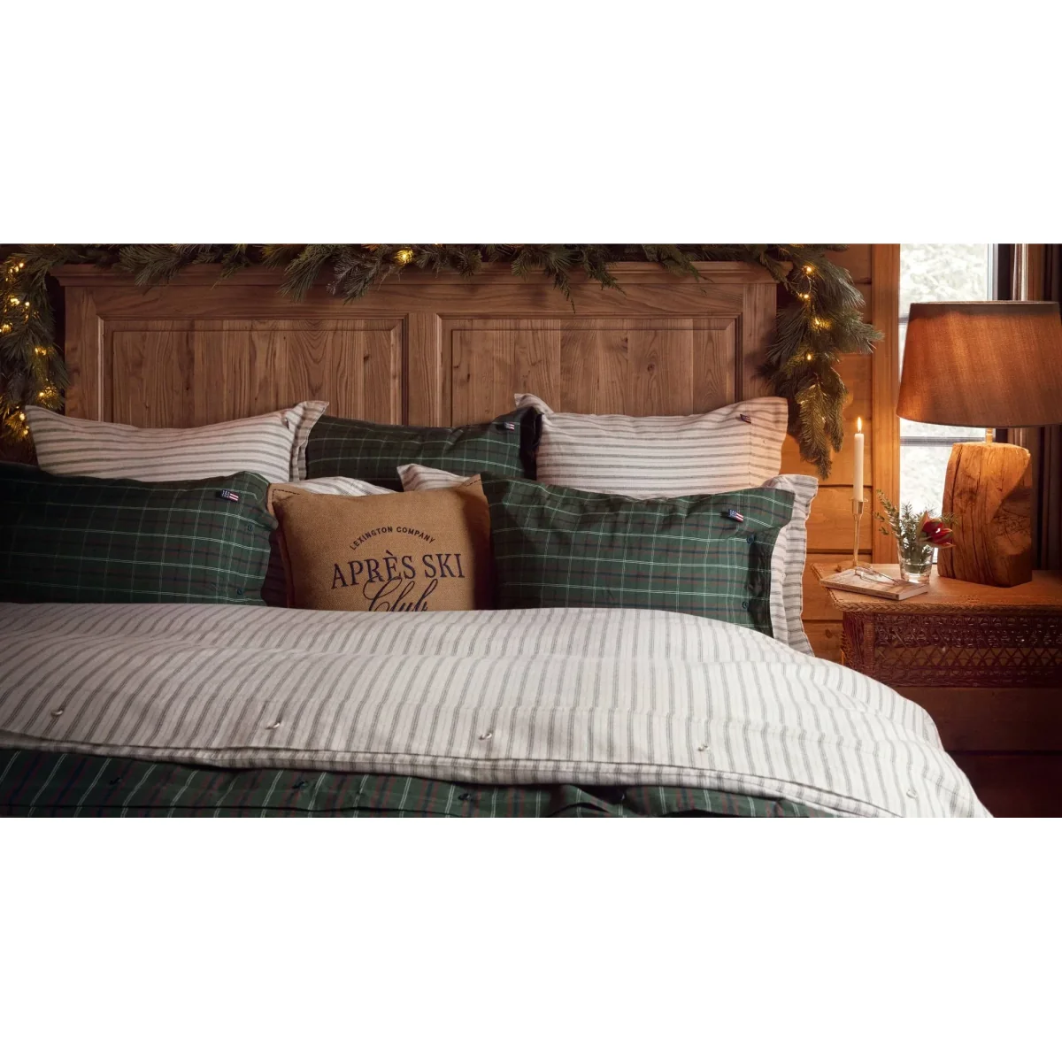 Lexington Stripe cotton flannel bed set White-green-beige 2 pcs 50x60 cm/1 pc 220x220 cm – image 2