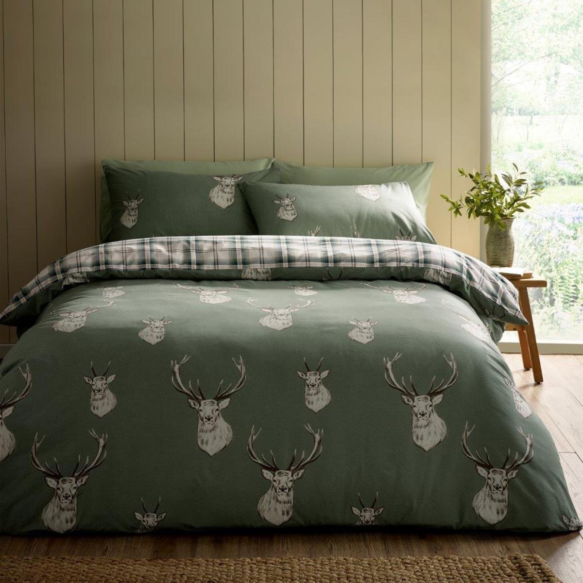 Catherine Lansfield Stag Duvet Set - Soft Green - Single – image 1