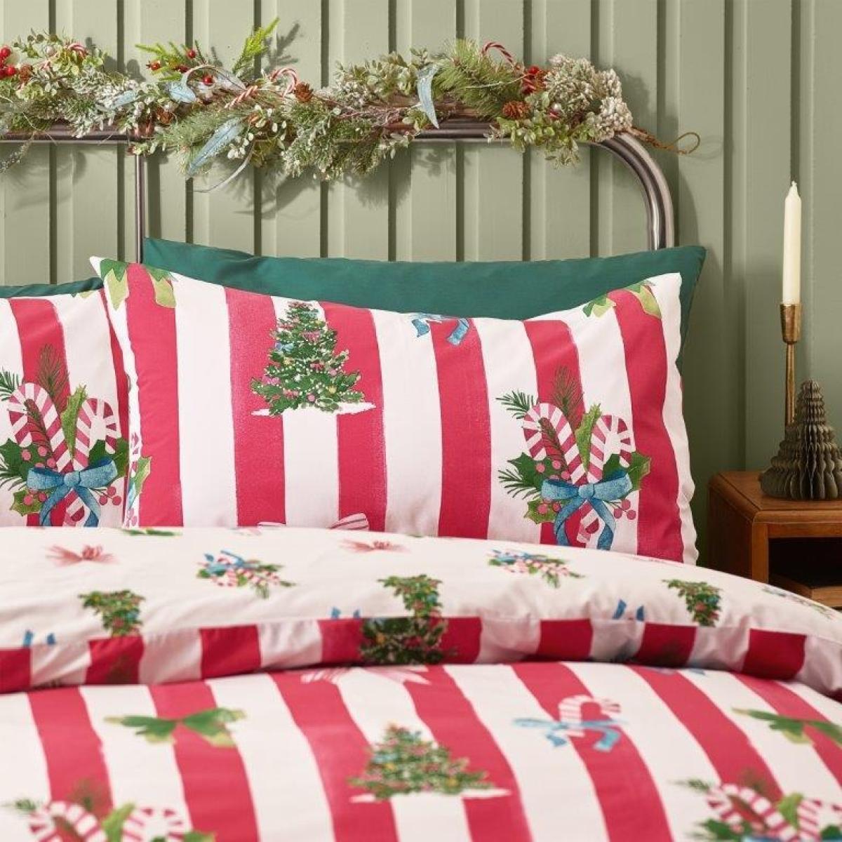 Catherine Lansfield Christmas Stripe Duvet Set - Red - King – image 2