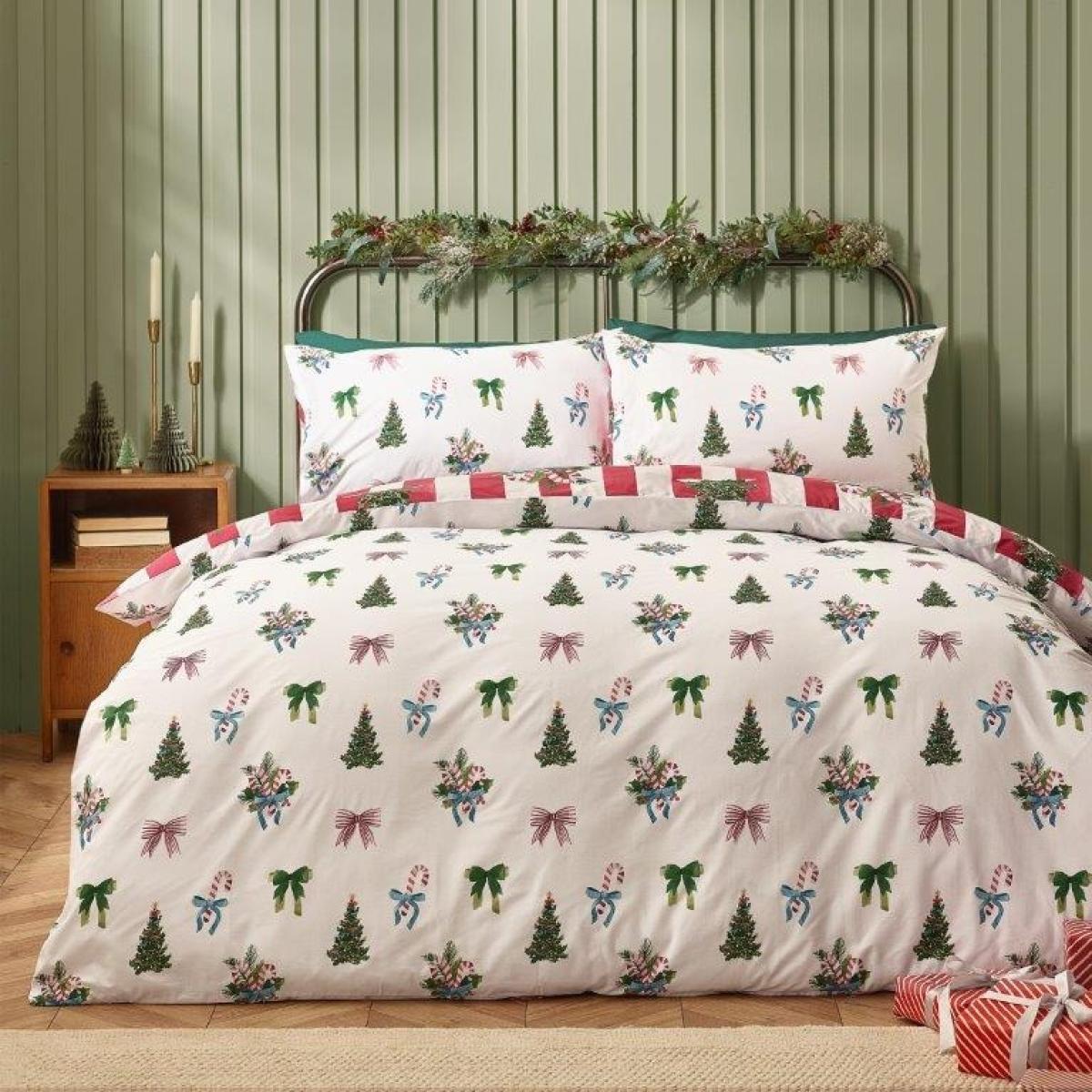 Catherine Lansfield Christmas Stripe Duvet Set - Red - King – image 3