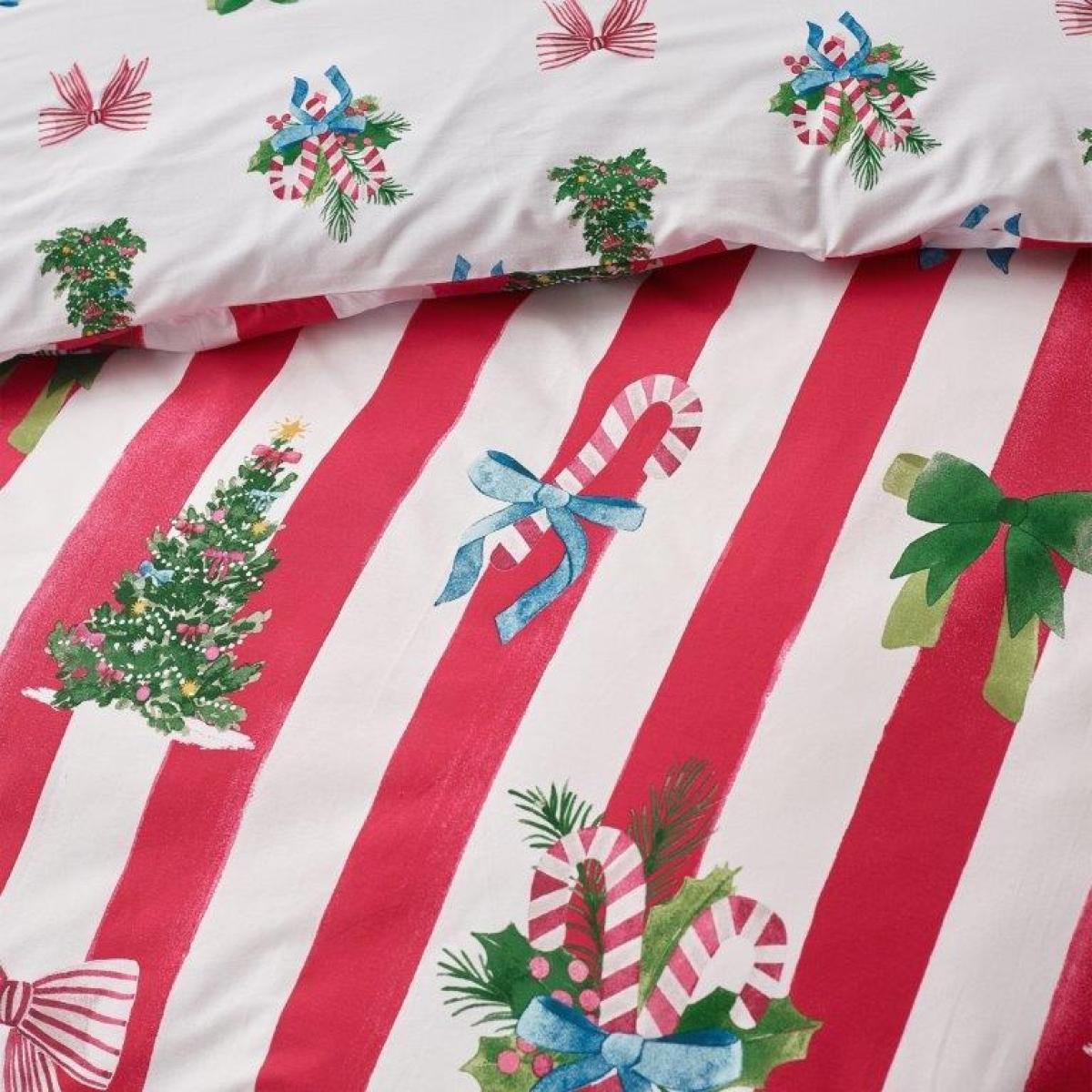 Catherine Lansfield Christmas Stripe Duvet Set - Red - King – image 4