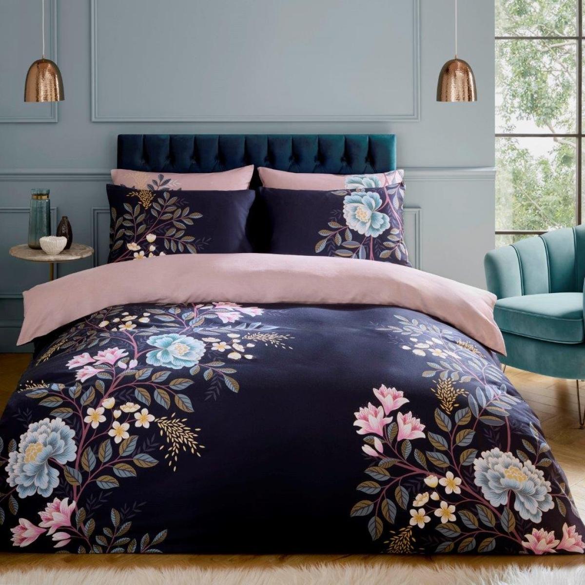 Sara Miller Oriental Blossom Duvet Set - Pink/Navy - Single In Navy/Pink – image 2