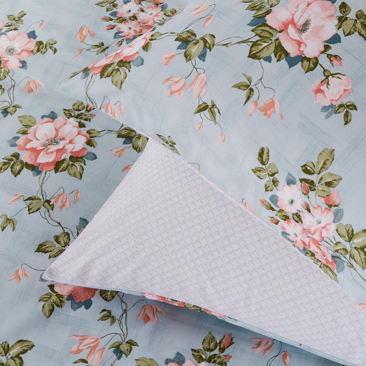 Fable Wild Rose Duvet Set - Duck Egg and Powder Pink - Single In Green/Pink – image 3