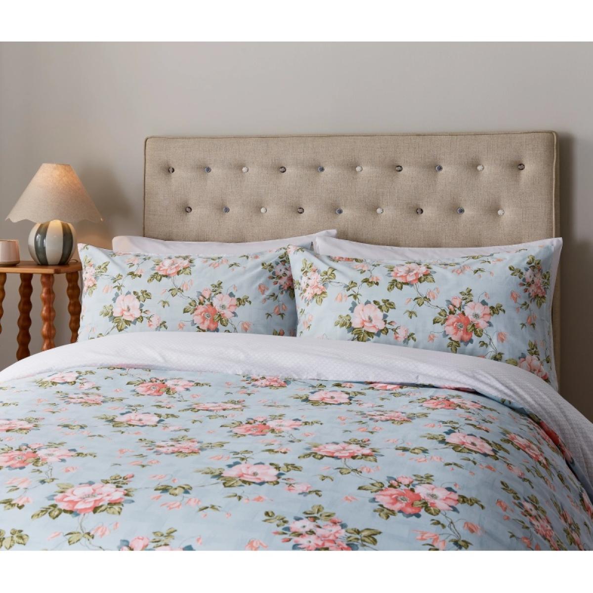 Fable Wild Rose Duvet Set - Duck Egg and Powder Pink - Single In Green/Pink – image 5