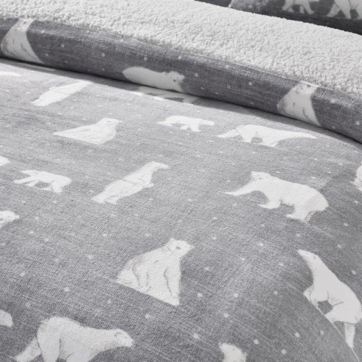 Catherine Lansfield Cosy Polar Bear Fleece Duvet Set - Grey - King – image 3