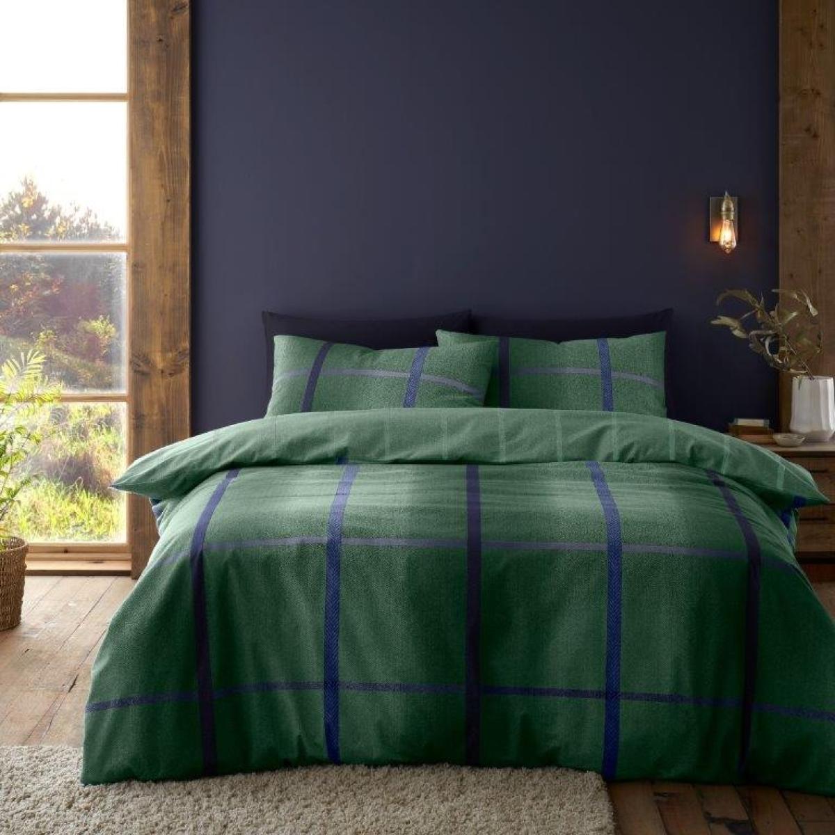 Catherine Lansfield Brushed Melrose Tweed Duvet Set - Green - King – image 1
