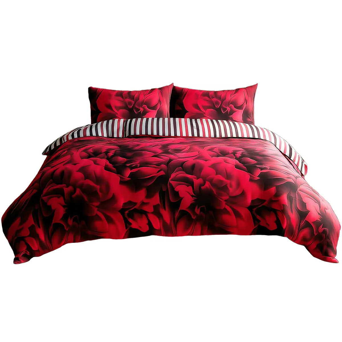Duvet Cover And Pillowcase Set Reversible Rose And Stripe Design Polycotton Bed Linen - Teal / Single – image 4