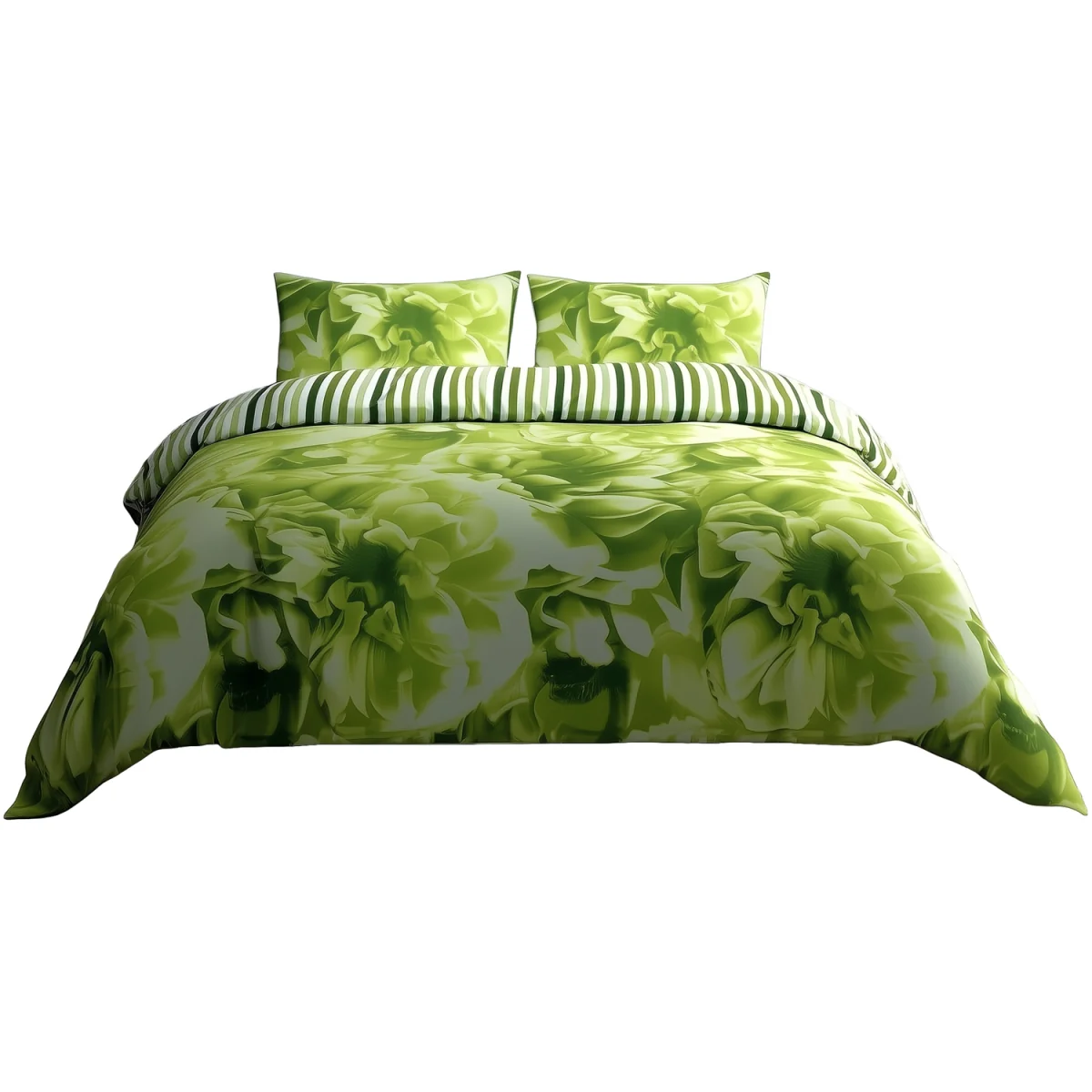 Duvet Cover And Pillowcase Set Reversible Rose And Stripe Design Polycotton Bed Linen - Teal / Single – image 6