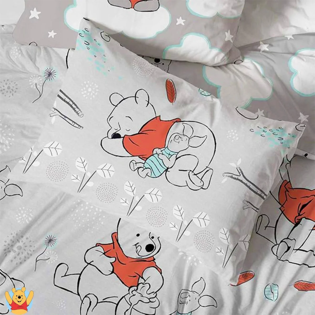 Winnie the Pooh Clouds Reversible Duvet Set - White/Orange/Blue – image 3