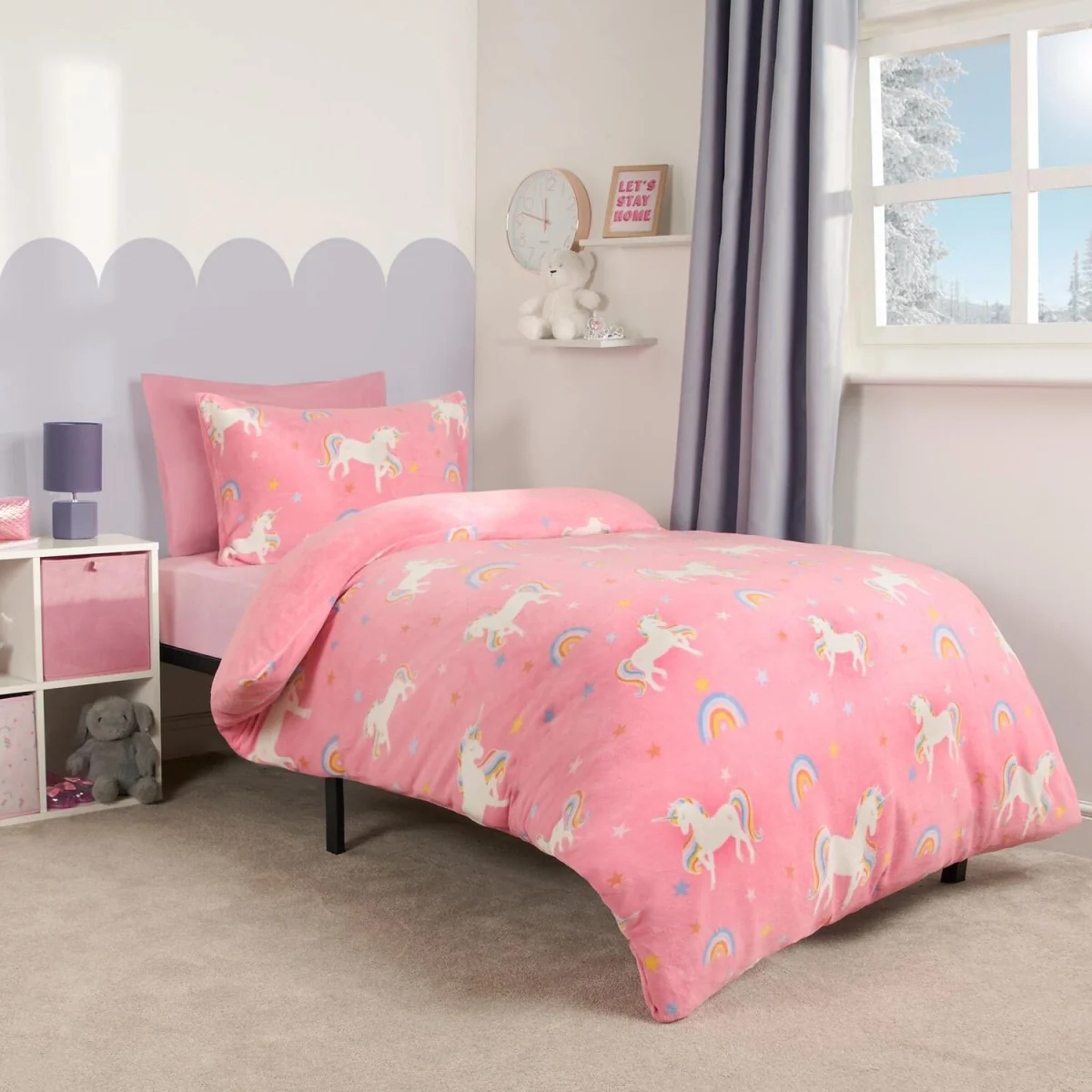 OHS Unicorn Print Fleece Duvet Set - Pink / Junior – image 2