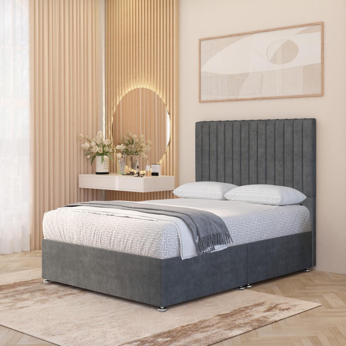 Verona Velvet 4000 Pacific Pocket Sprung Memory Foam Divan Bed Set 54" Headboard - Silver / Superking / No Drawers