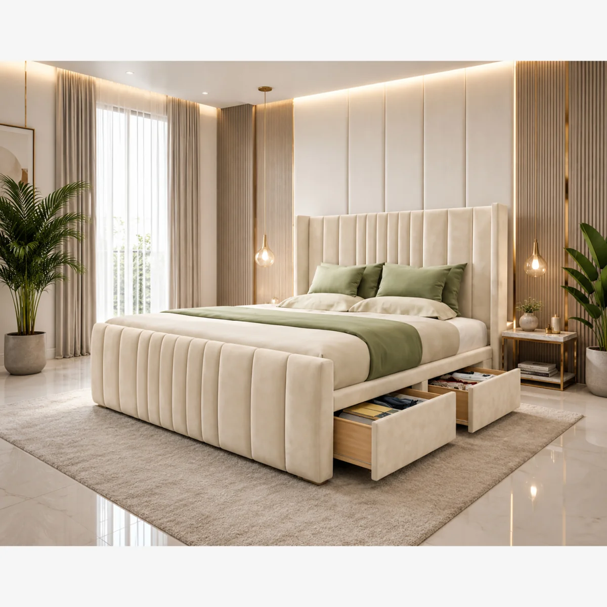 premium orthopedic divan bed set with drawer and headboard solid base - Cream / 90cm – image 1