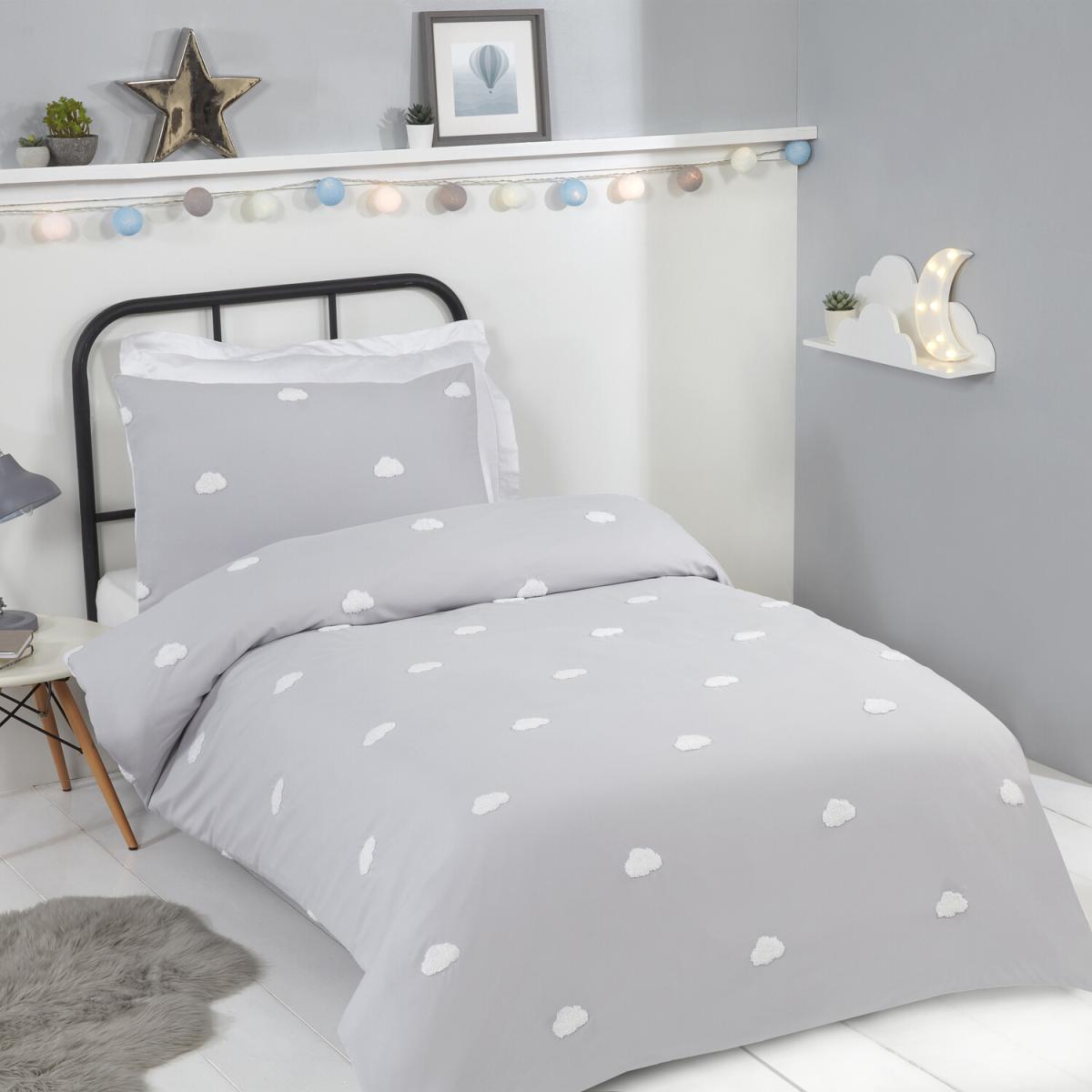 Tufted Clouds Duvet Cover and Pillowcase Set - Grey