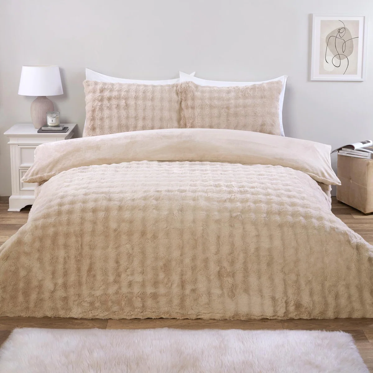 Aurora Soft Faux Fur Duvet Set - Champagne / Superking