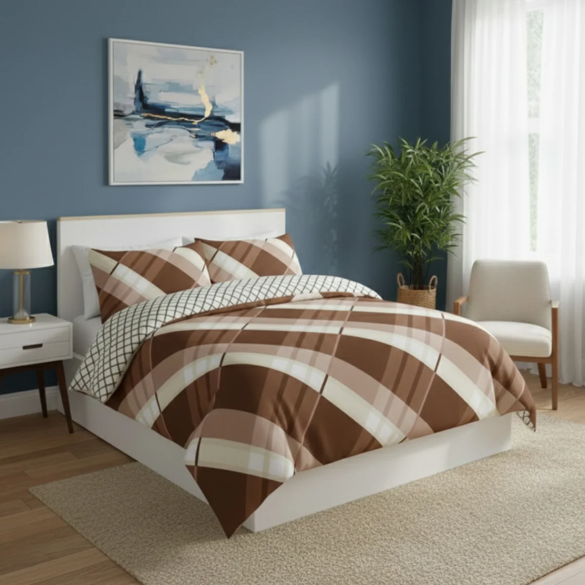 Modern Reversible Duvet Cover Stylish Geometric Pattern Bedding for Bedroom - Brown / King – image 1