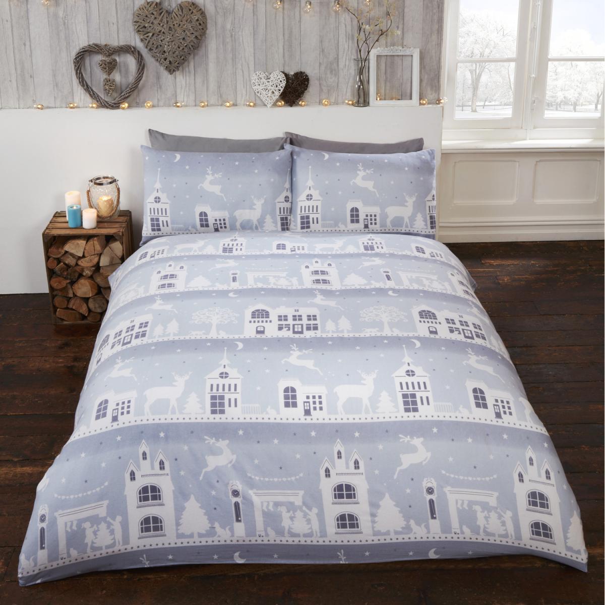 Reindeer Road Cotton BC Duvet Set With Pillowcase - Silver / Double