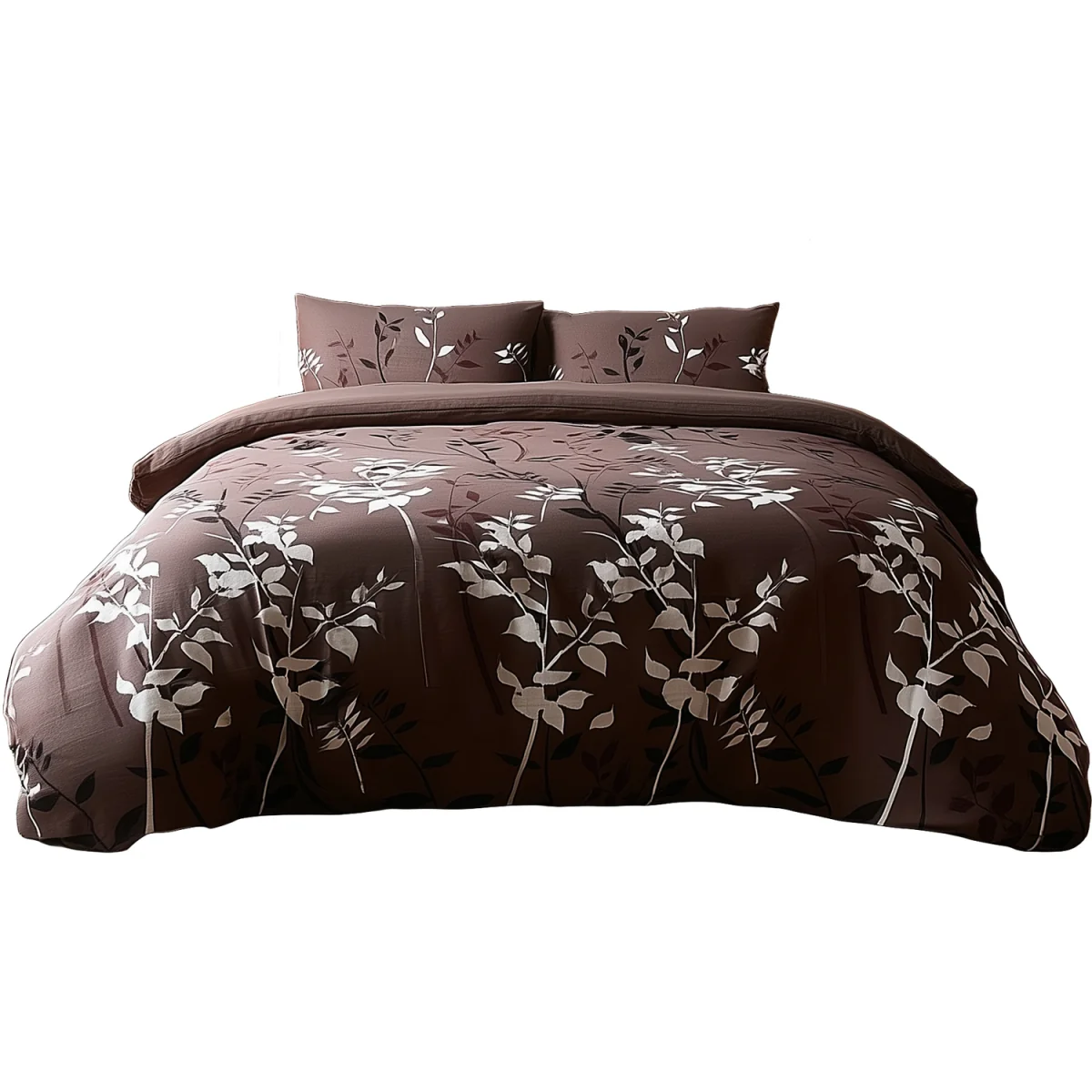 Duvet Cover And Pillowcase Set Floral Leaf Design Polycotton Bed Linen - Brown / Superking – image 2
