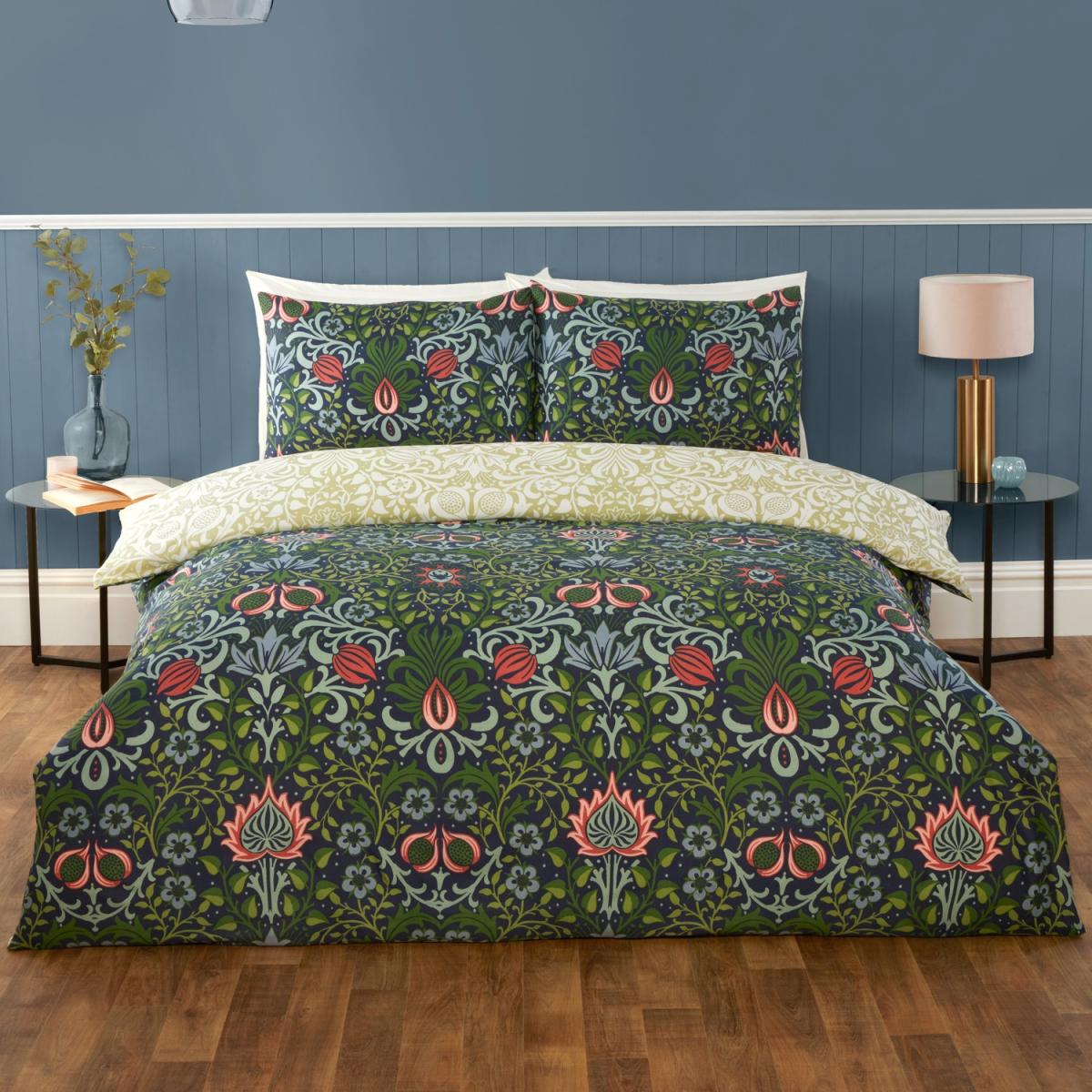Heritage Flora Microfibre Fabric Reversible Duvet Cover Set with Pillowcase - Yellow