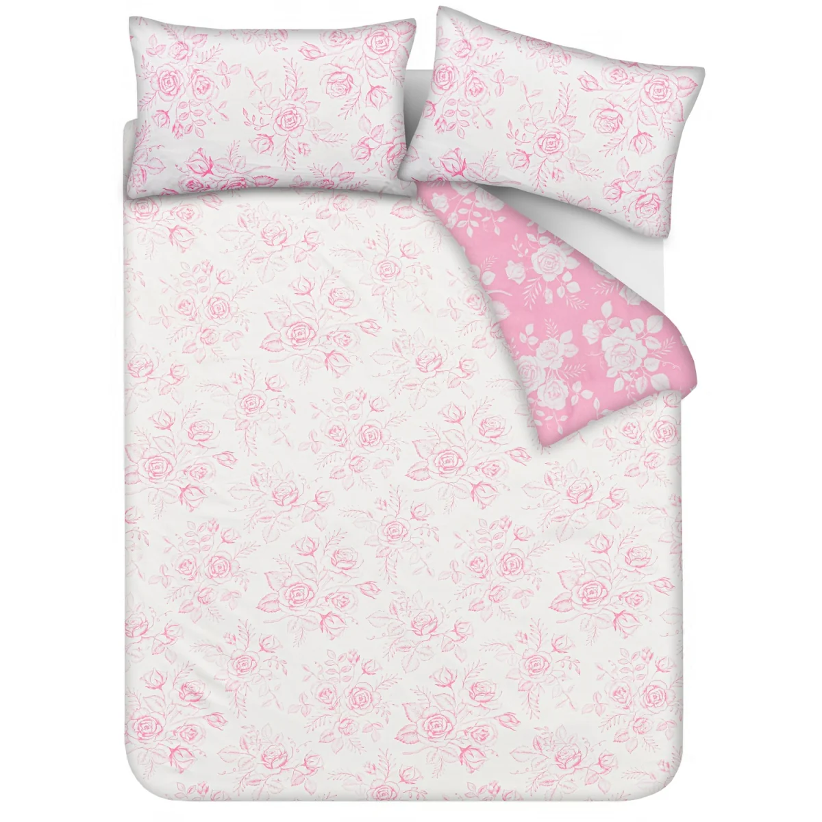 Luxury Super Soft Reversible Floral Toile Duvet Cover with Pillowcase - Pink / Double – image 2