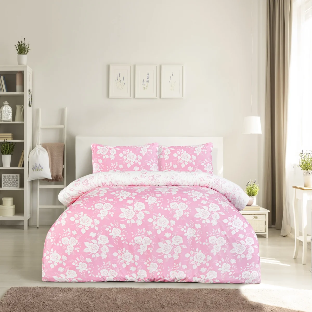 Luxury Super Soft Reversible Floral Toile Duvet Cover with Pillowcase - Pink / Double – image 3