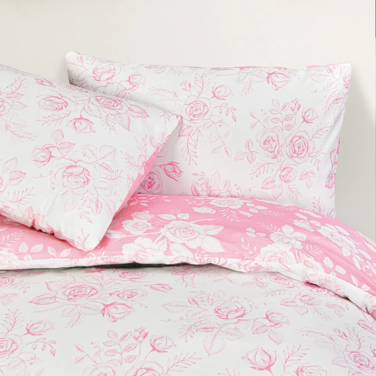 Luxury Super Soft Reversible Floral Toile Duvet Cover with Pillowcase - Pink / Double – image 4