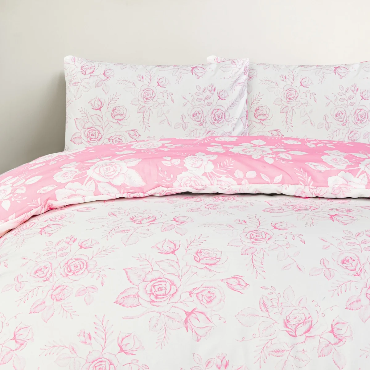 Luxury Super Soft Reversible Floral Toile Duvet Cover with Pillowcase - Pink / Double – image 5