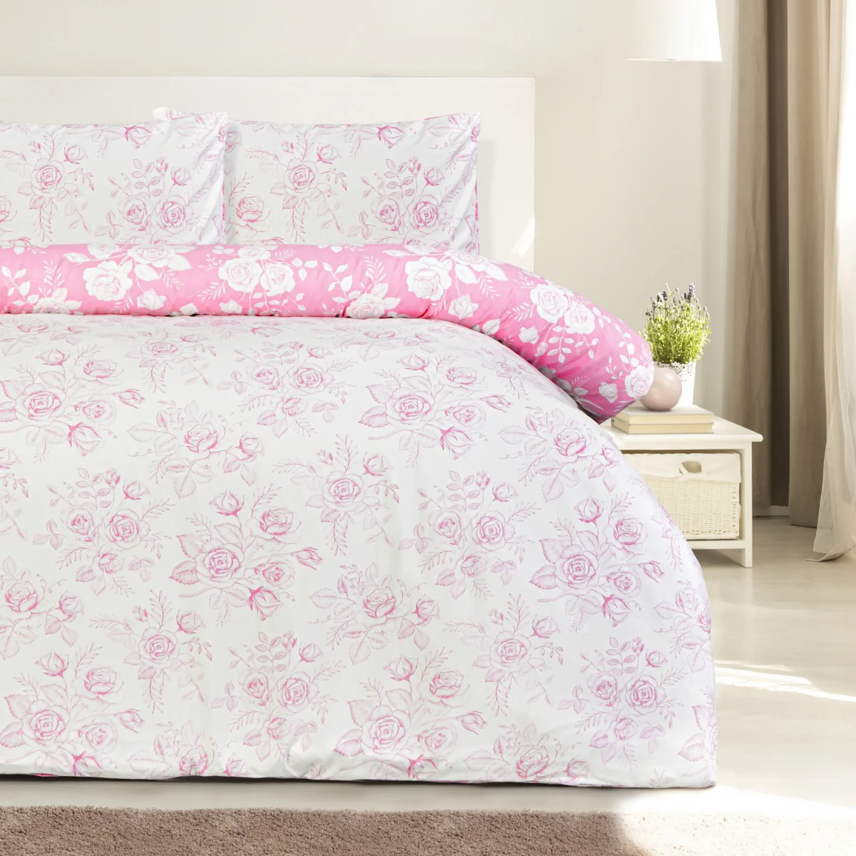 Luxury Super Soft Reversible Floral Toile Duvet Cover with Pillowcase - Pink / Double – image 6