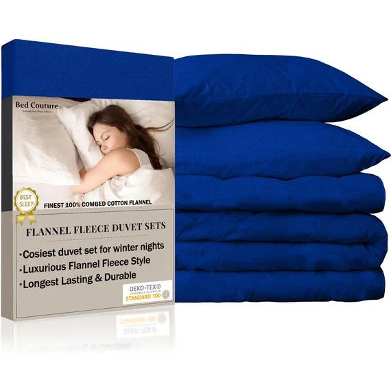 Flannel Fleece Duvet Cover 155x200cm and 2 pillowcases 50x70cm - Royal Blue – image 2