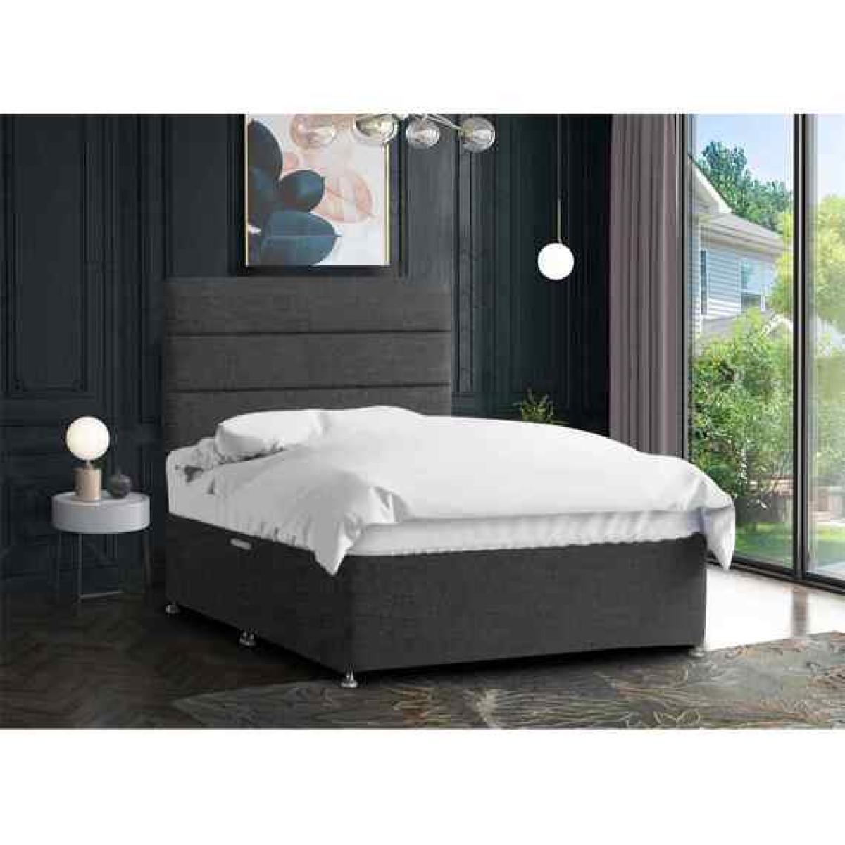 Harmony Divan Bed Set with Tall Headboard Mattress-Chenille Fabric,Non Storage - Charcoal / Grey / Small Double