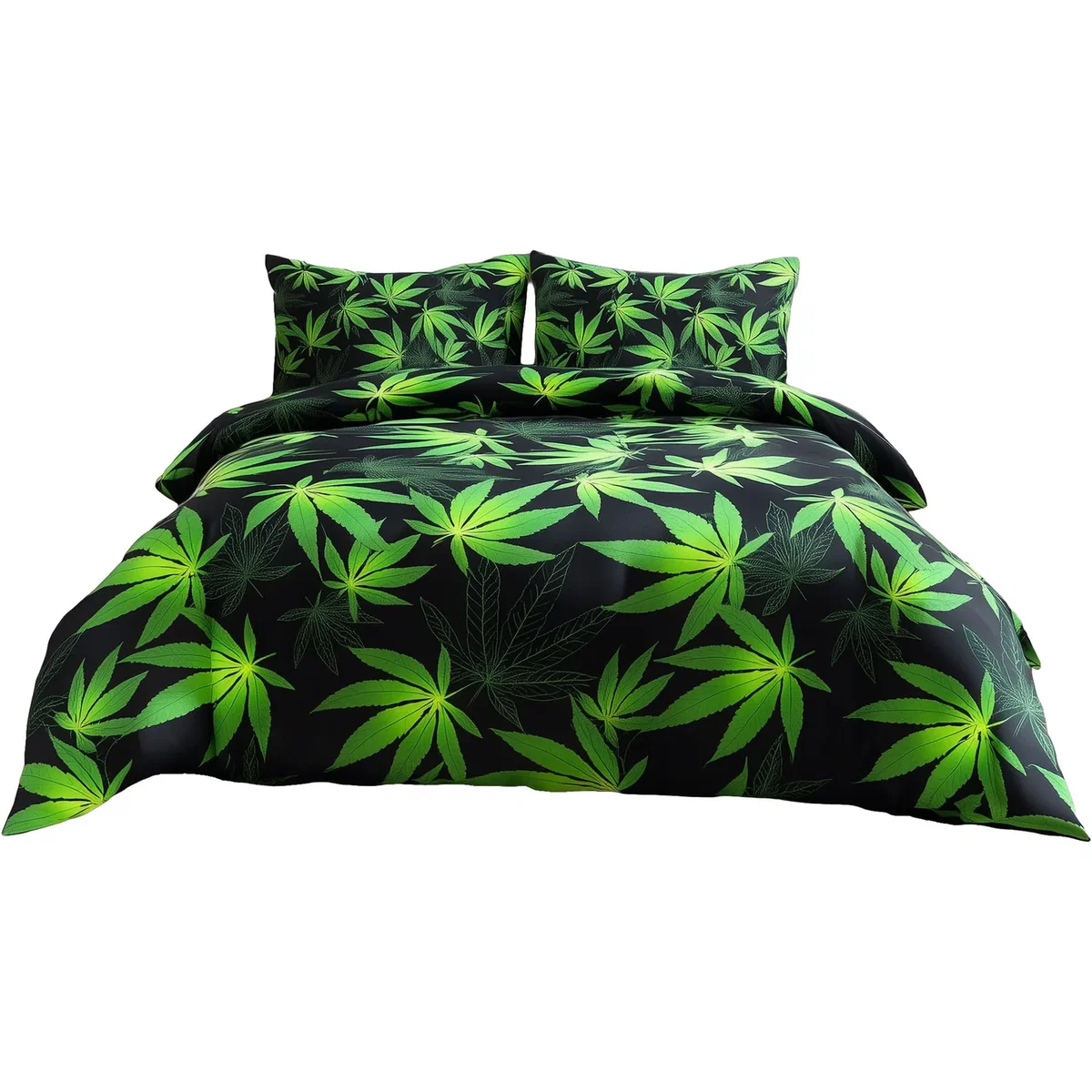 Duvet Cover And Pillowcase Set Black Or White Cannabis Design Polycotton Bed Linen - Black / Superking – image 2