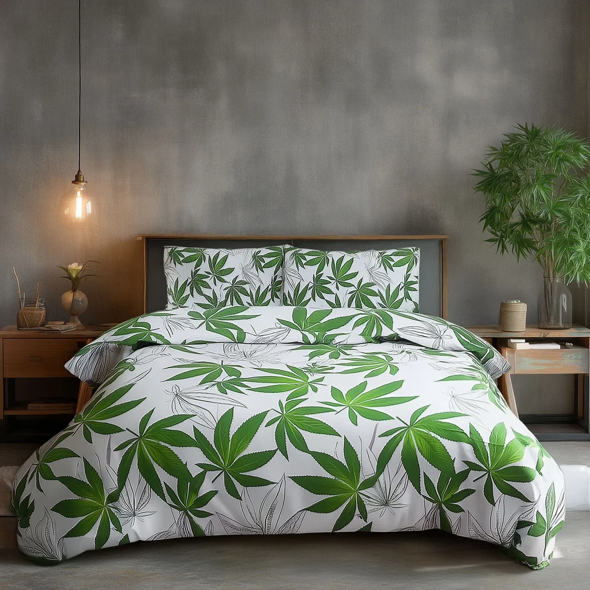 Duvet Cover And Pillowcase Set Black Or White Cannabis Design Polycotton Bed Linen - Black / Superking – image 3