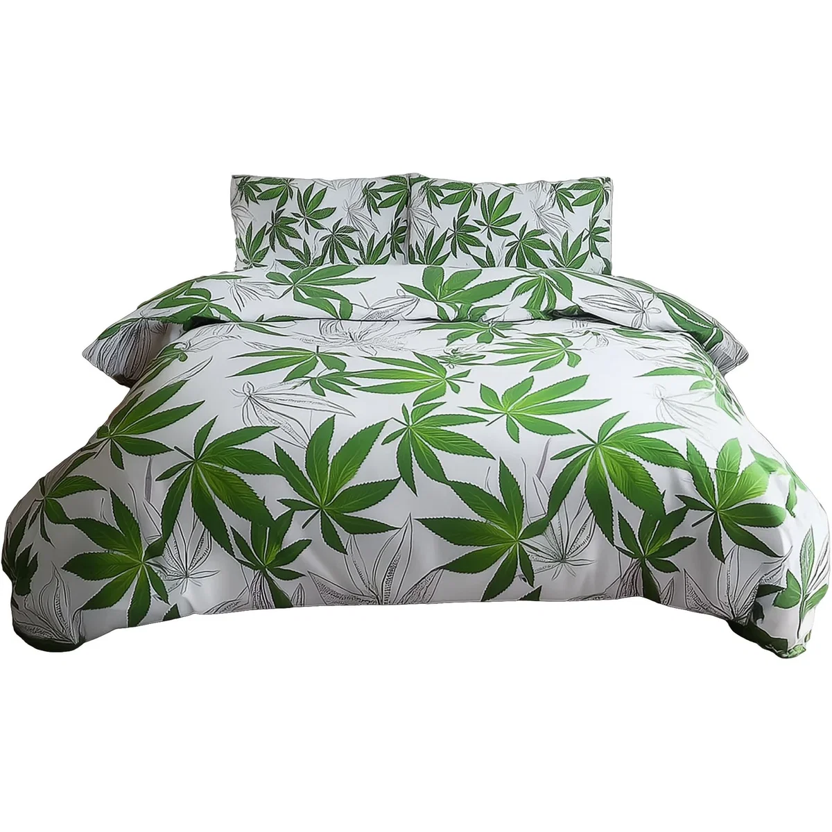 Duvet Cover And Pillowcase Set Black Or White Cannabis Design Polycotton Bed Linen - Black / Superking – image 4