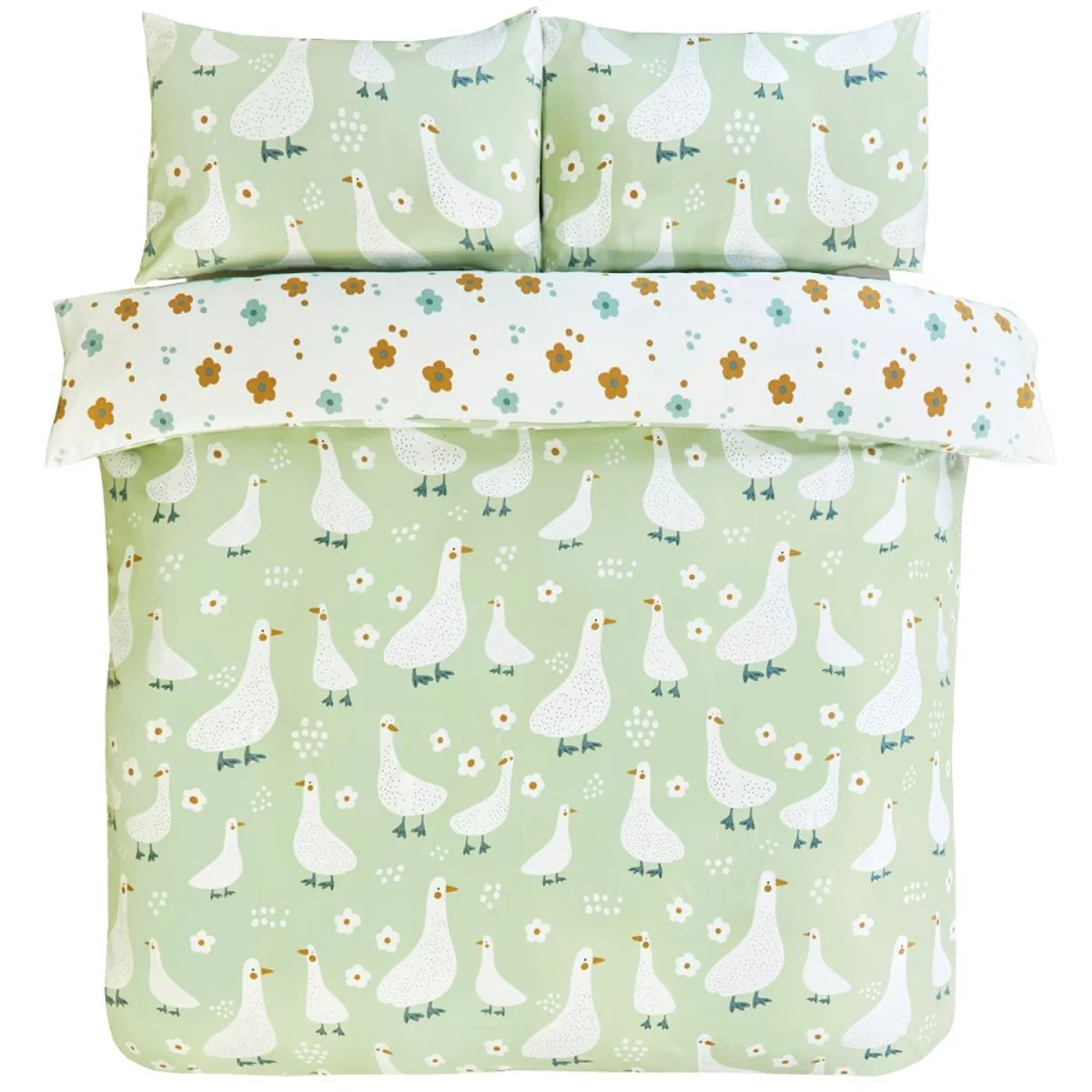 Jemima Duck Microfibre Reversible Duvet Cover Bedding Set - Green / King – image 4