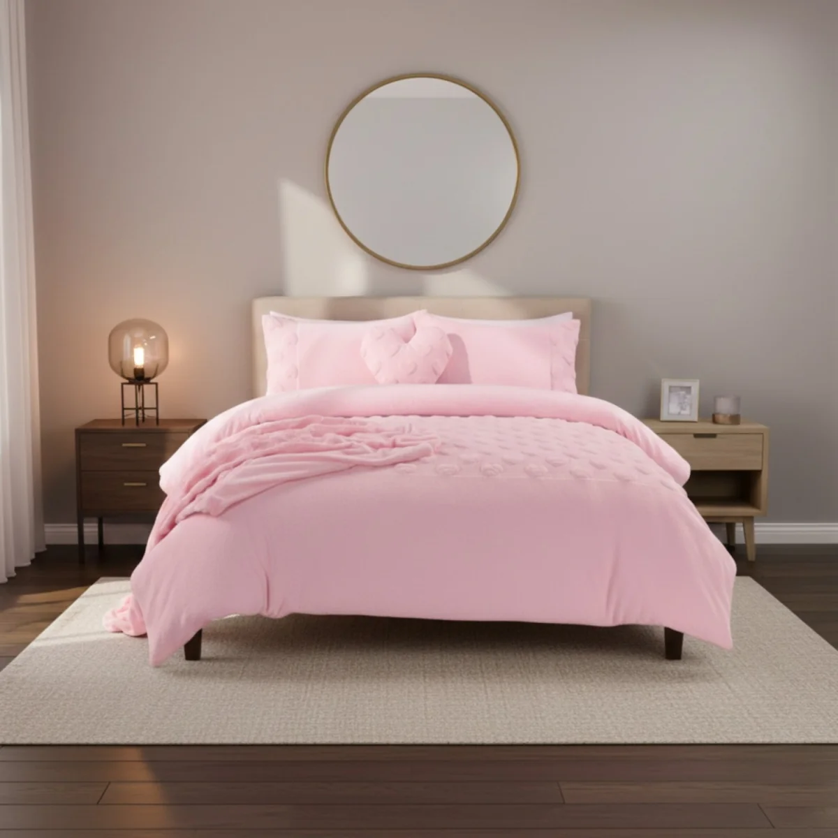Super Soft Teddy Duvet Cover Set Heart Embossed Cozy Fleece Bedding - Pink / King – image 1