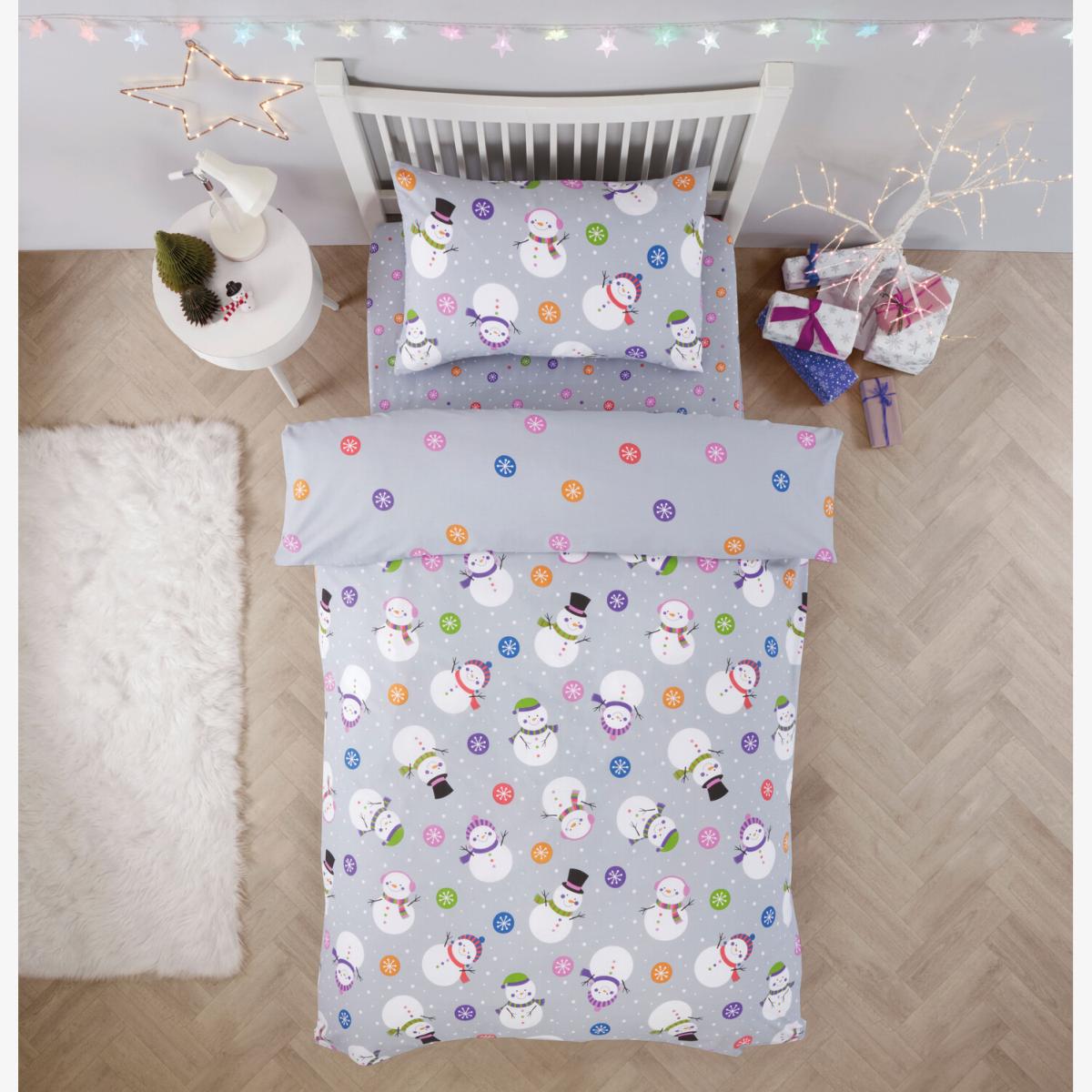 Snowmen Duvet Cover and Pillowcase Set - Grey