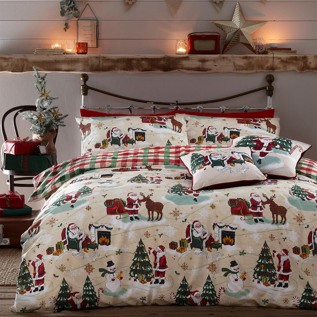 JOLLYSANTA Christmas Duvet Set - Cream/Red / Single