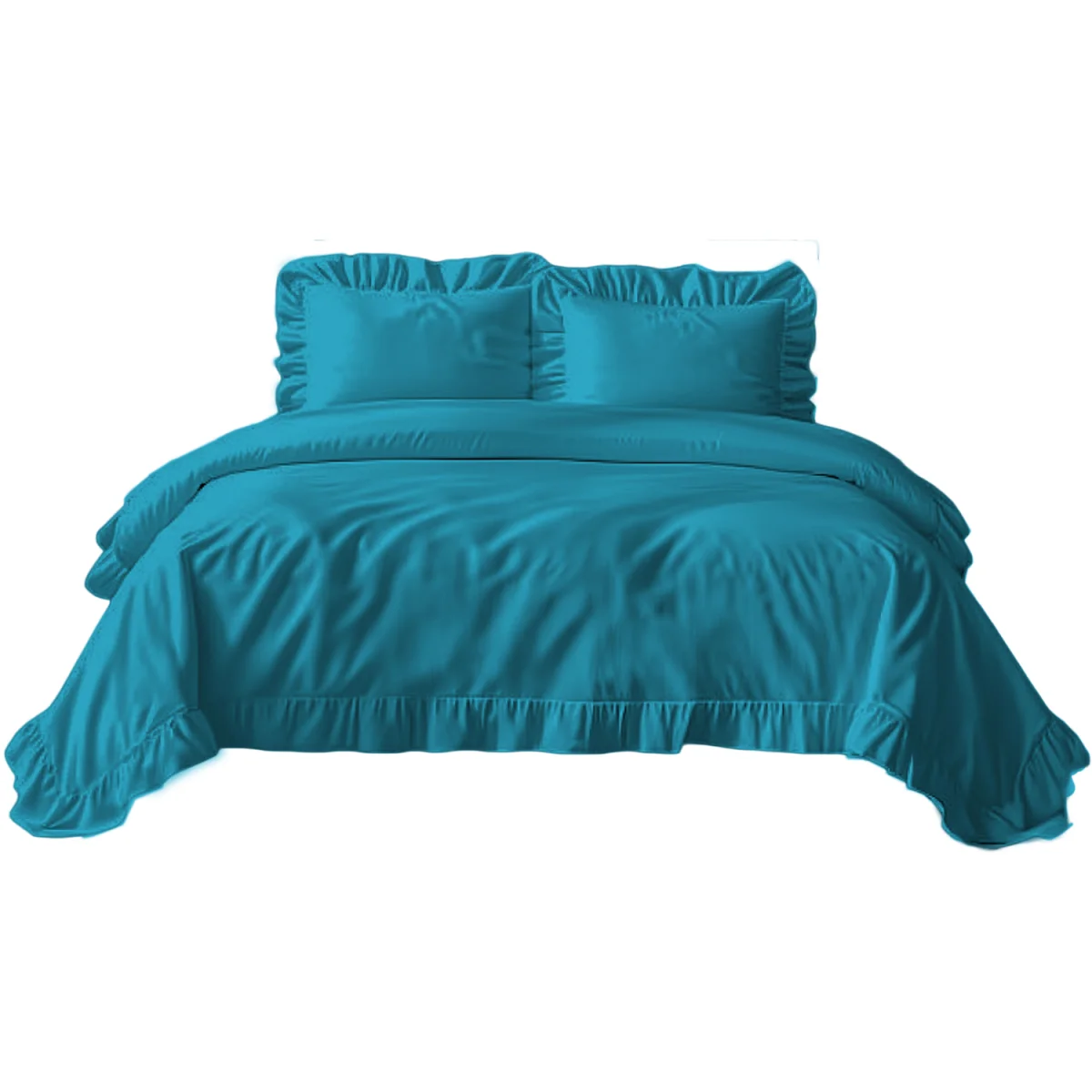 Duvet Cover And Pillowcase Set Pink Teal White Green Silver Frilled Design Polycotton Linen - Teal / Superking – image 2