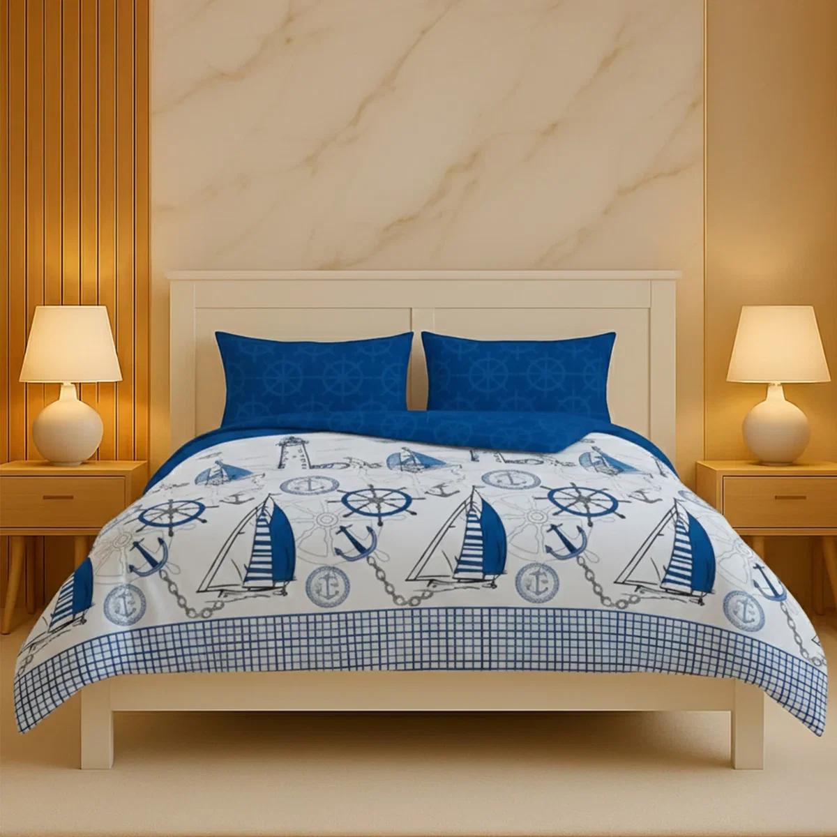 Pirate Duvet Cover Set Adventure Themed Bedding with Pillowcases - Blue / Single