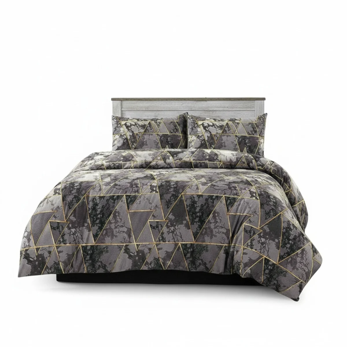 Geometric Triangle Duvet Cover Set Stylish Easy Care Bedding with Pillowcases - Grey / King – image 2