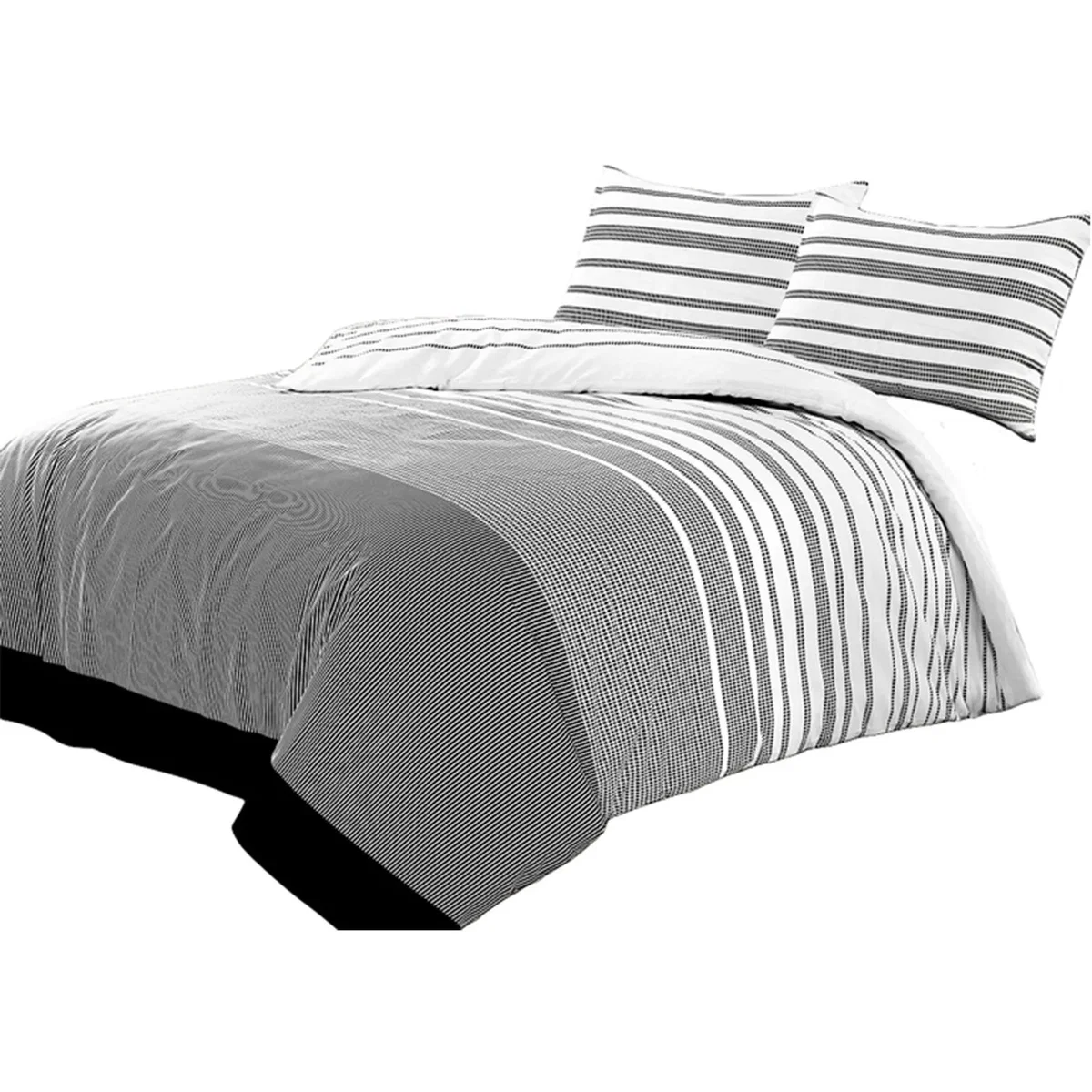 Duvet Cover And Pillowcase Set Black Stripe Monochrome Design Polycotton Bed Linen - Black / Single – image 2