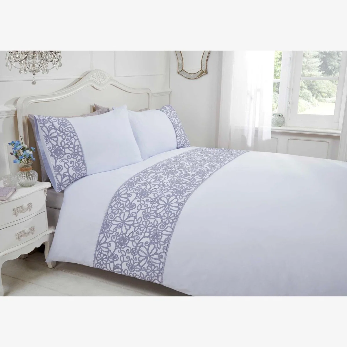Butterfly Polycotton Duvet Set Double With Pillowcase - Grey / Double